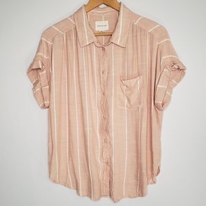 American Eagle Pink and White Stripe Button Up Top